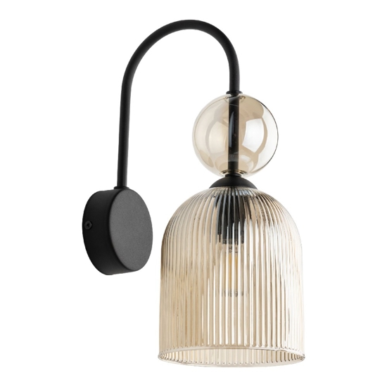 Applique da parete nero con sfera in vetro ambra